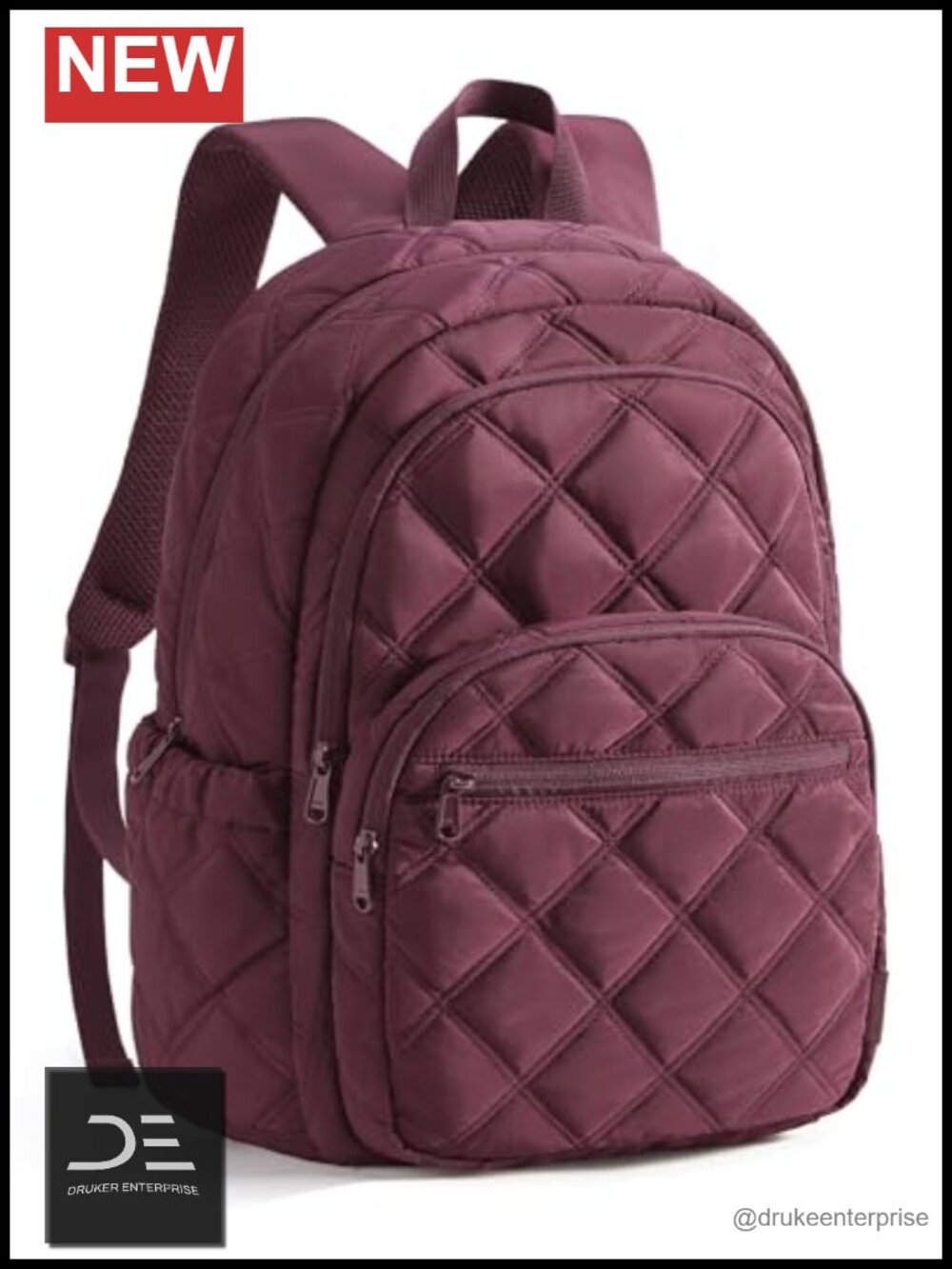 Quilted Laptop Backpack, Water-Resistant Travel Bookbag, 15.6 Inch Computer Bag